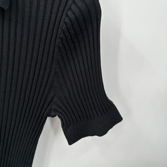 FRANK & OAK Ribbed Black Short Sleeve Collared Top // M - Picture 5 of 8